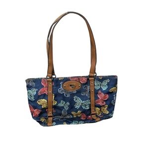 Franco Sarto handbag Navy butterfly print Water resistant Tote Bag Twist Clasp